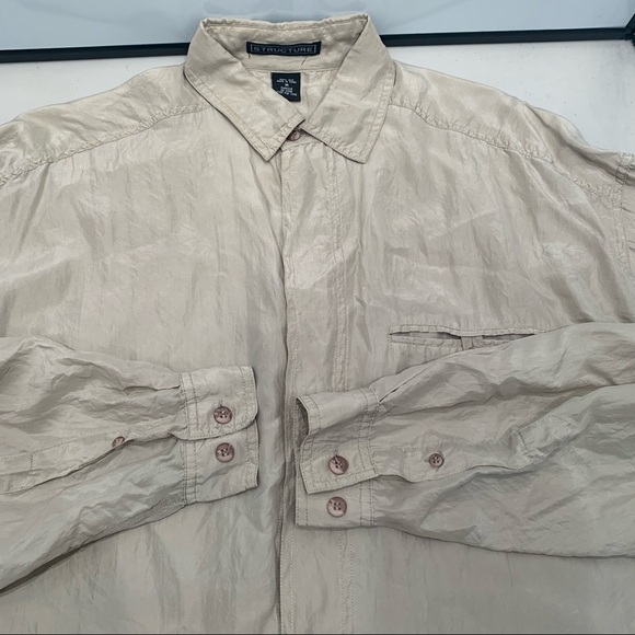 Structure Womens M 100% Silk Tan Popover Blouse Long Sleeve Relaxed Fit Top - Picture 4 of 10
